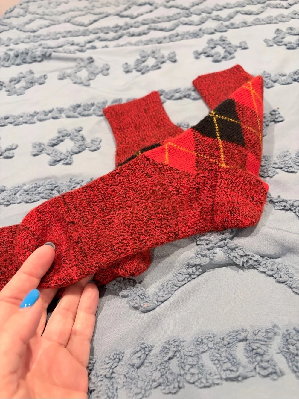 Red Argyle Men's Wool Crew Socks